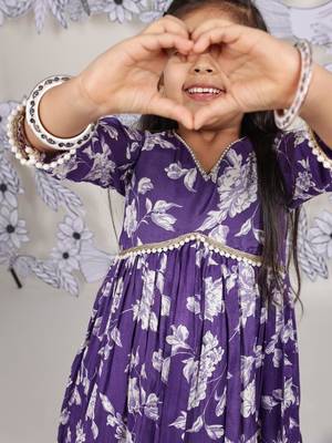 Purple petal girls sharara set floral kurta with ruffle pants 3