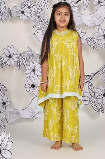 Safari fun girls coord set mustard kurta with gota detailing