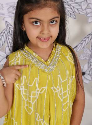 Safari fun girls coord set mustard kurta with gota detailing 3
