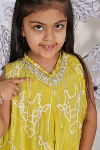 Safari fun girls coord set mustard kurta with gota detailing