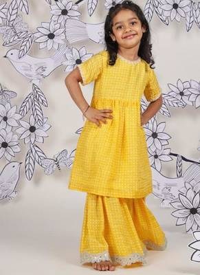 Sunshine sparkle girls sharara set yellow printed festive wear 1