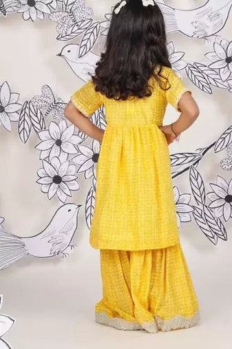 Sunshine sparkle girls sharara set yellow printed festive wear