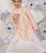 Sunset bloom boys kurta set peach & lemon with festive embroidery