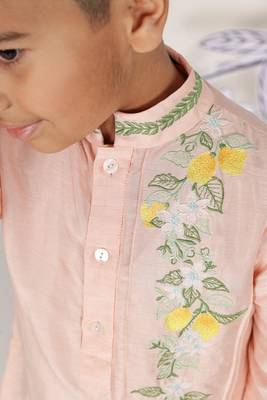 Sunset bloom boys kurta set peach & lemon with festive embroidery 3