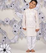 Pastel leaf boys jacket set light pink kurta with leaf embroidery