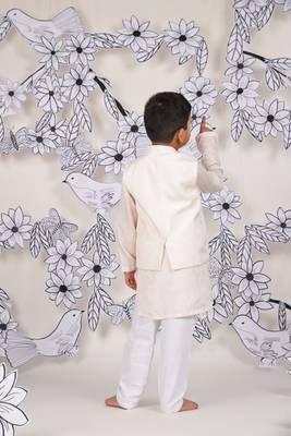 Pastel leaf boys jacket set light pink kurta with leaf embroidery 2