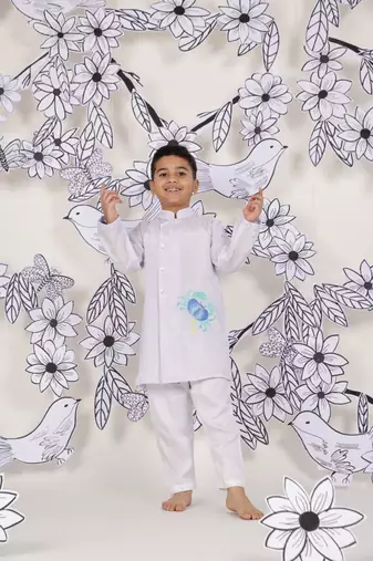 Crab crawl boys kurta set playful lilac with crab embroidery
