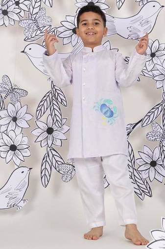 Crab crawl boys kurta set playful lilac with crab embroidery