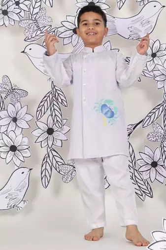 Crab crawl boys kurta set playful lilac with crab embroidery