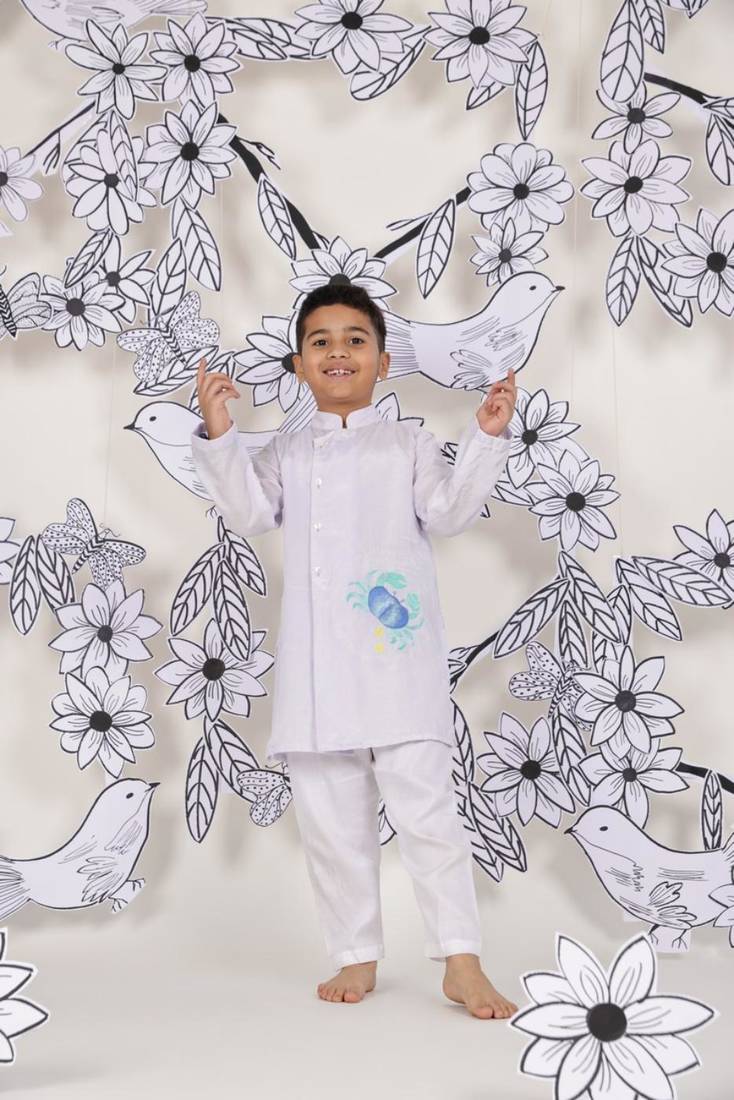 Crab crawl boys kurta set playful lilac with crab embroidery