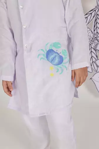 Crab crawl boys kurta set playful lilac with crab embroidery