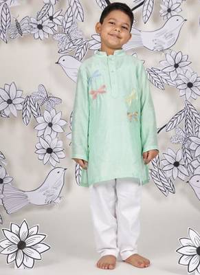 Dragonfly dream boys kurta set soothing mint with dragonfly embroidery 1