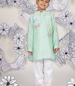Dragonfly dream boys kurta set soothing mint with dragonfly embroidery