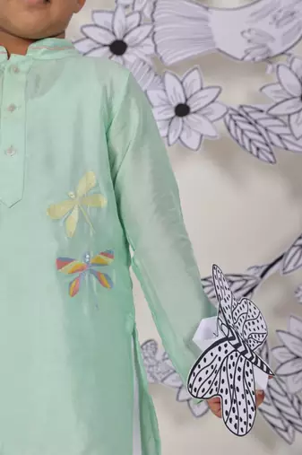 Dragonfly dream boys kurta set soothing mint with dragonfly embroidery