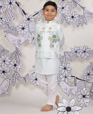 Jungle journey boys jacket set blue kurta with elephant embroidery 1
