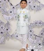 Jungle journey boys jacket set blue kurta with elephant embroidery