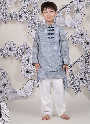 Crossbody chic boys kurta set blue print with drape detail 1