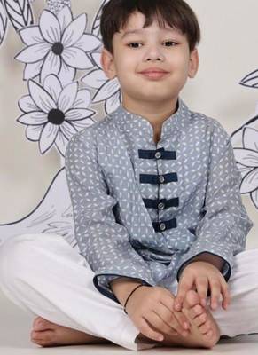 Crossbody chic boys kurta set blue print with drape detail 2