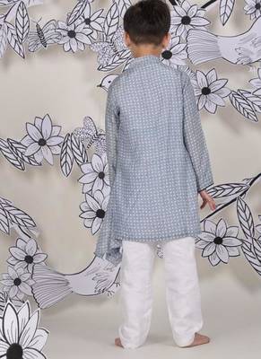 Crossbody chic boys kurta set blue print with drape detail 3