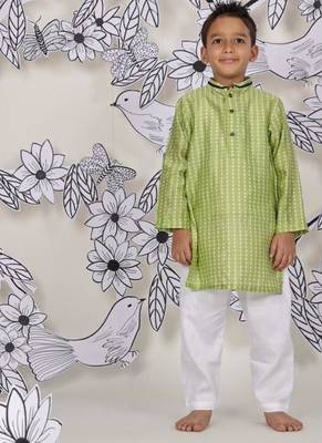Lime blossom boys kurta set green floral print with piped collar 1