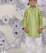 Lime blossom boys kurta set green floral print with piped collar