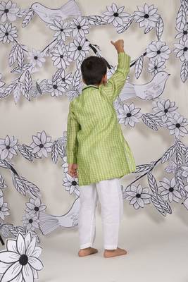 Lime blossom boys kurta set green floral print with piped collar 2