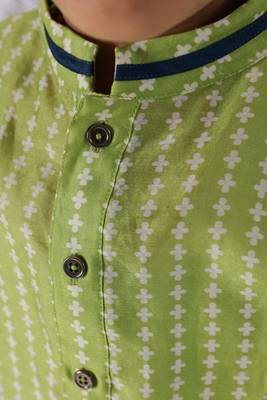 Lime blossom boys kurta set green floral print with piped collar 3