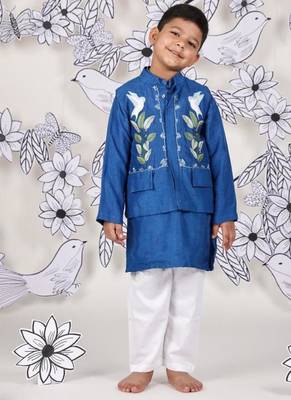 Royal wings boys jacket set blue kurta with bird embroidery 1