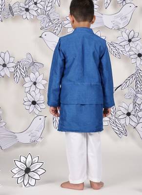 Royal wings boys jacket set blue kurta with bird embroidery 2