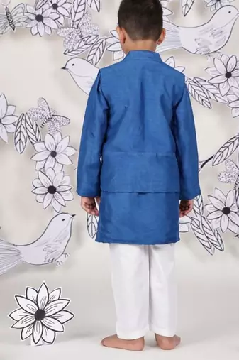 Royal wings boys jacket set blue kurta with bird embroidery