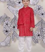 Cowl cool boys kurta set red printed with draped silhouette