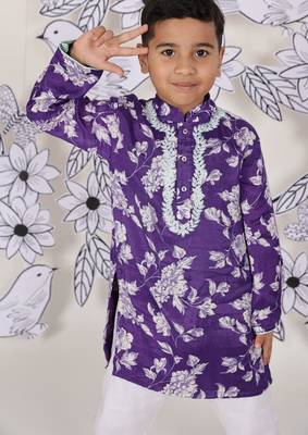 Mint contrast boys    kurta set royal purple floral & embroidery 1