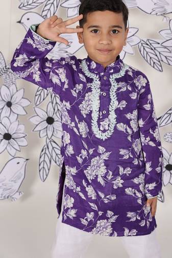 Mint contrast boys    kurta set royal purple floral & embroidery