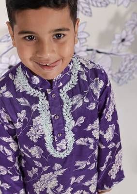 Mint contrast boys    kurta set royal purple floral & embroidery 2