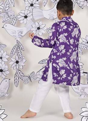 Mint contrast boys    kurta set royal purple floral & embroidery 3