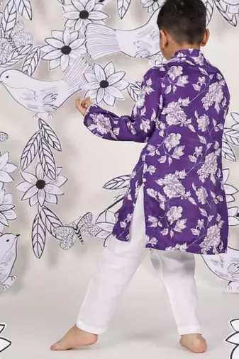 Mint contrast boys    kurta set royal purple floral & embroidery