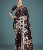 sky blue banarasi satin silk meenakari zari weaving pattern saree