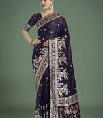 Purple banarasi satin silk zari woven work saree