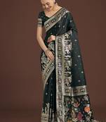 Dark Green banarasi satin silk zari woven work saree
