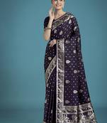 purple woven banarasi satin silk saree