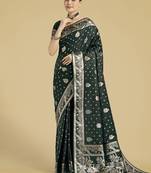 dark geen woven banarasi satin silk saree