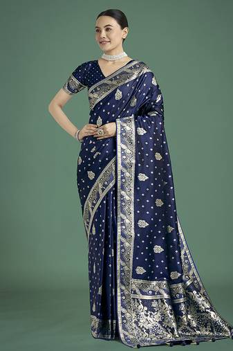 blue woven banarasi satin silk saree