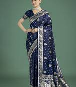 blue woven banarasi satin silk saree