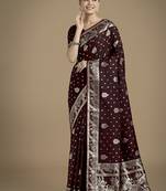 maroon woven banarasi satin silk saree