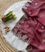 Maroon Zari Floral Embroidery With Sequins Work Crushed silk blend Saree