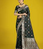 dark green banarasi zari woven satin silk saree with blouse piece 