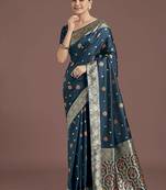 teal banarasi zari woven satin silk saree with blouse piece 