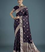 purple banarasi zari woven satin silk saree with blouse piece 