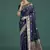 navy blue banarasi zari woven satin silk saree with blouse piece 
