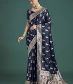 blue banarasi satin silk zari weaving saree
